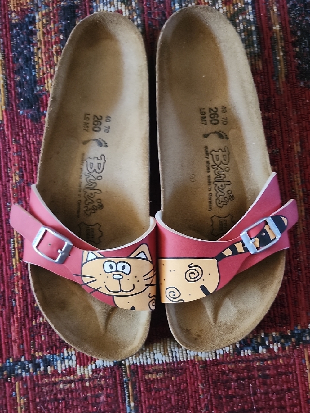 Birki's Red Cat Print Slide Sandals
